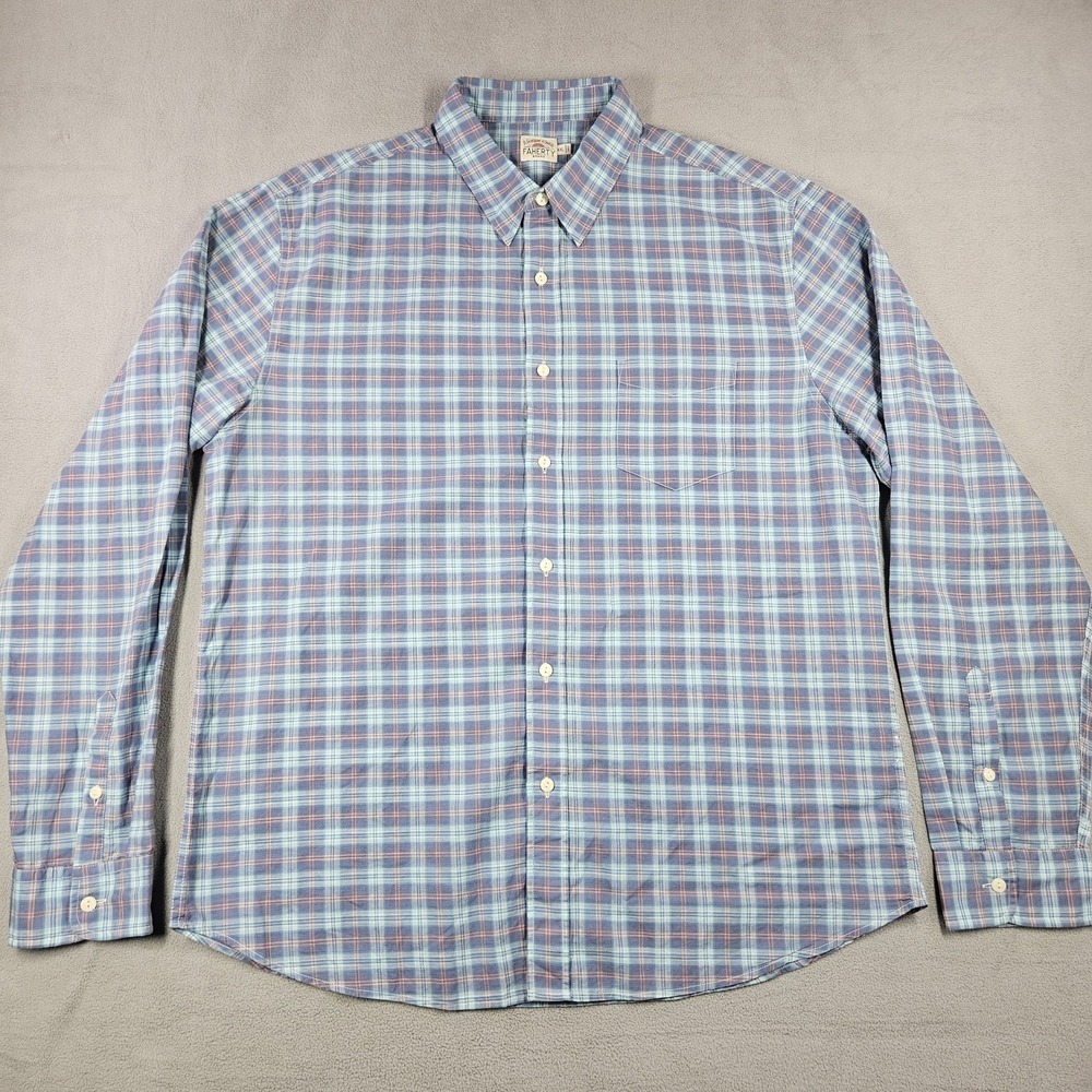 Faherty Shirt Men's XXL Plaid Button Down Cotton Long Sleeve Office Lightweight
